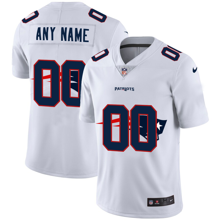 Wholesale New England Patriots Custom White Men Nike Team Logo Dual Overlap Limited NFL Jersey
